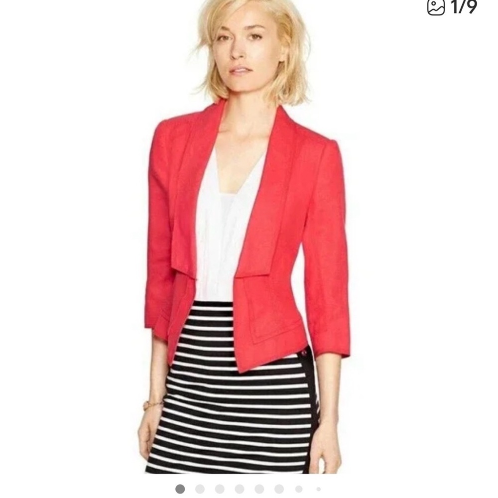 White House Black Market Vibrant Red Linen Blend Blazer size 0